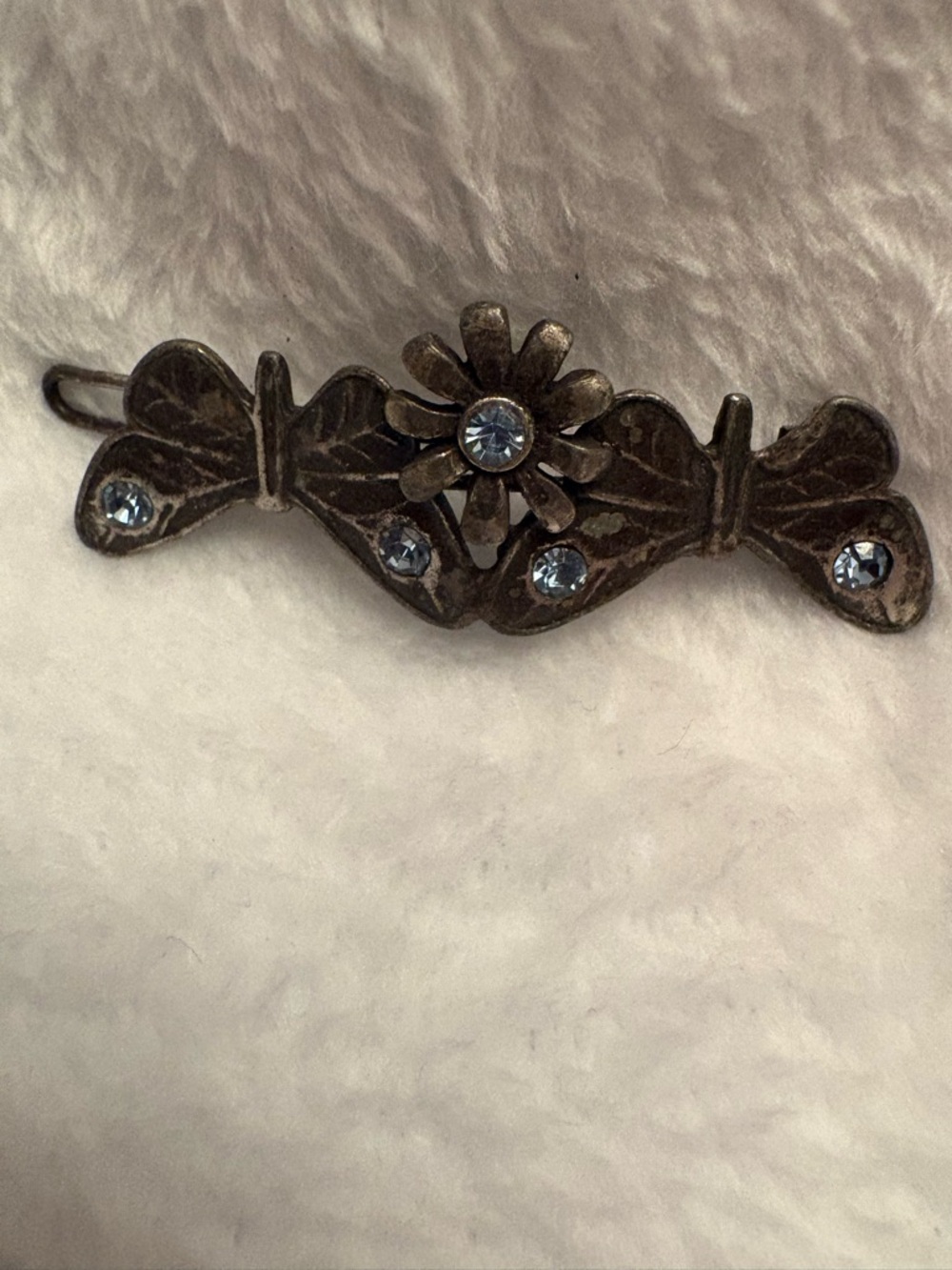 Vintage Floral Butterfly Barrette with Light Blue Crystals